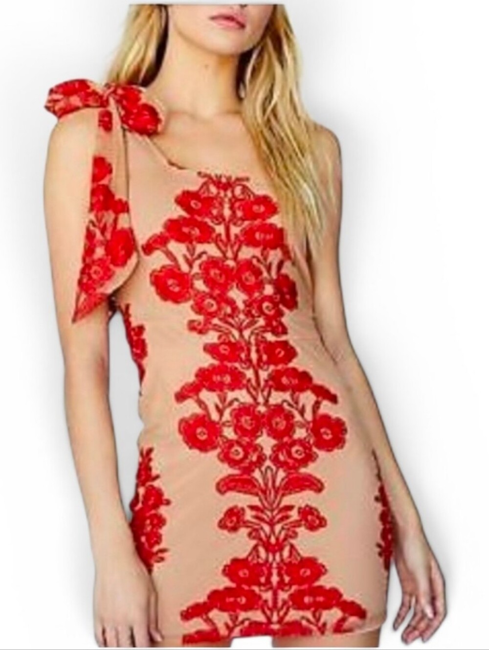 FOR LOVE & LEMONS X REVOLVE Temecula Red Lace One Shoulder Mini Dress - Medium